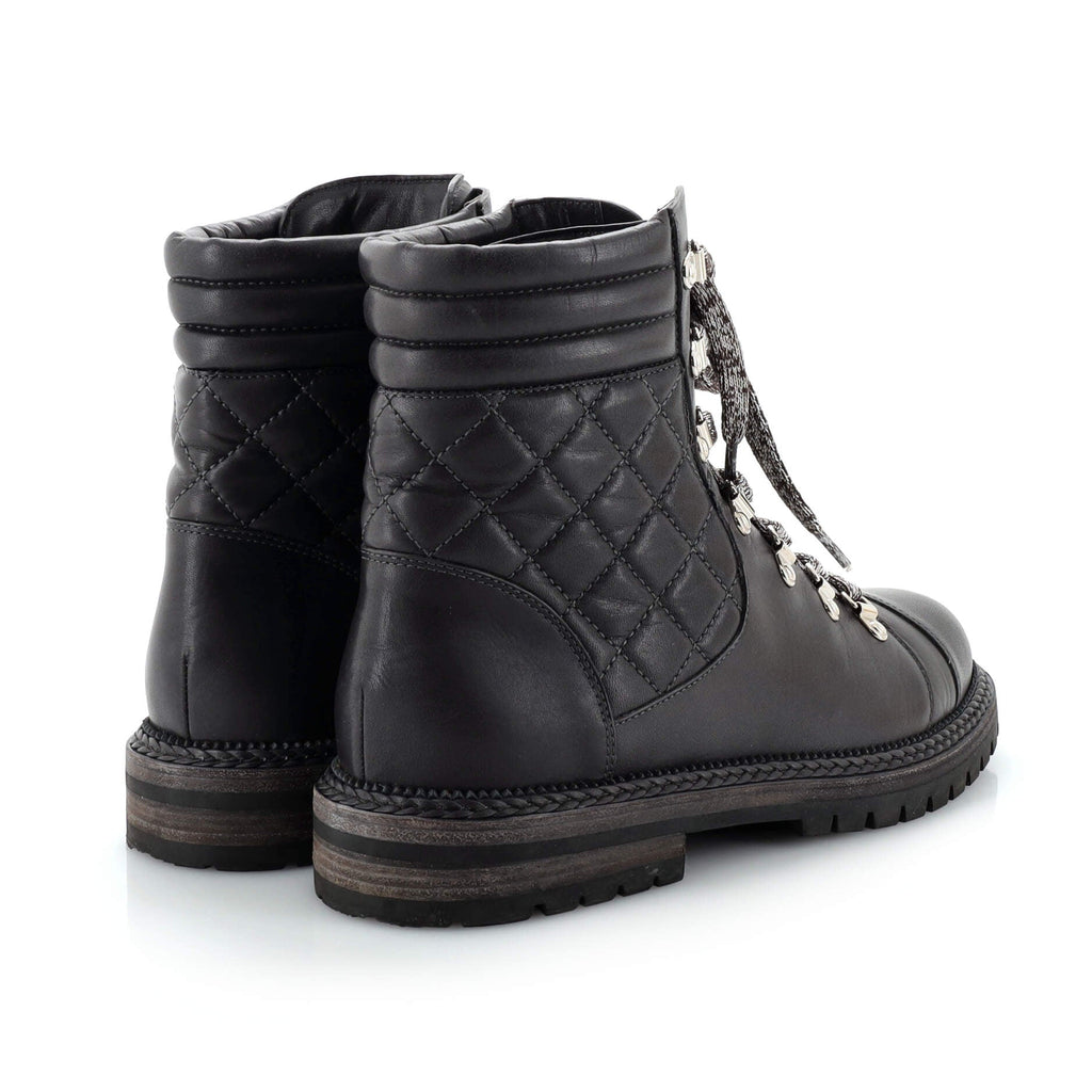 Women's Cap Toe Combat Boots Quilted Leather