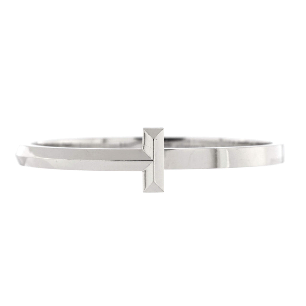 T1 Hinged Bangle Bracelet 18K White Gold Wide