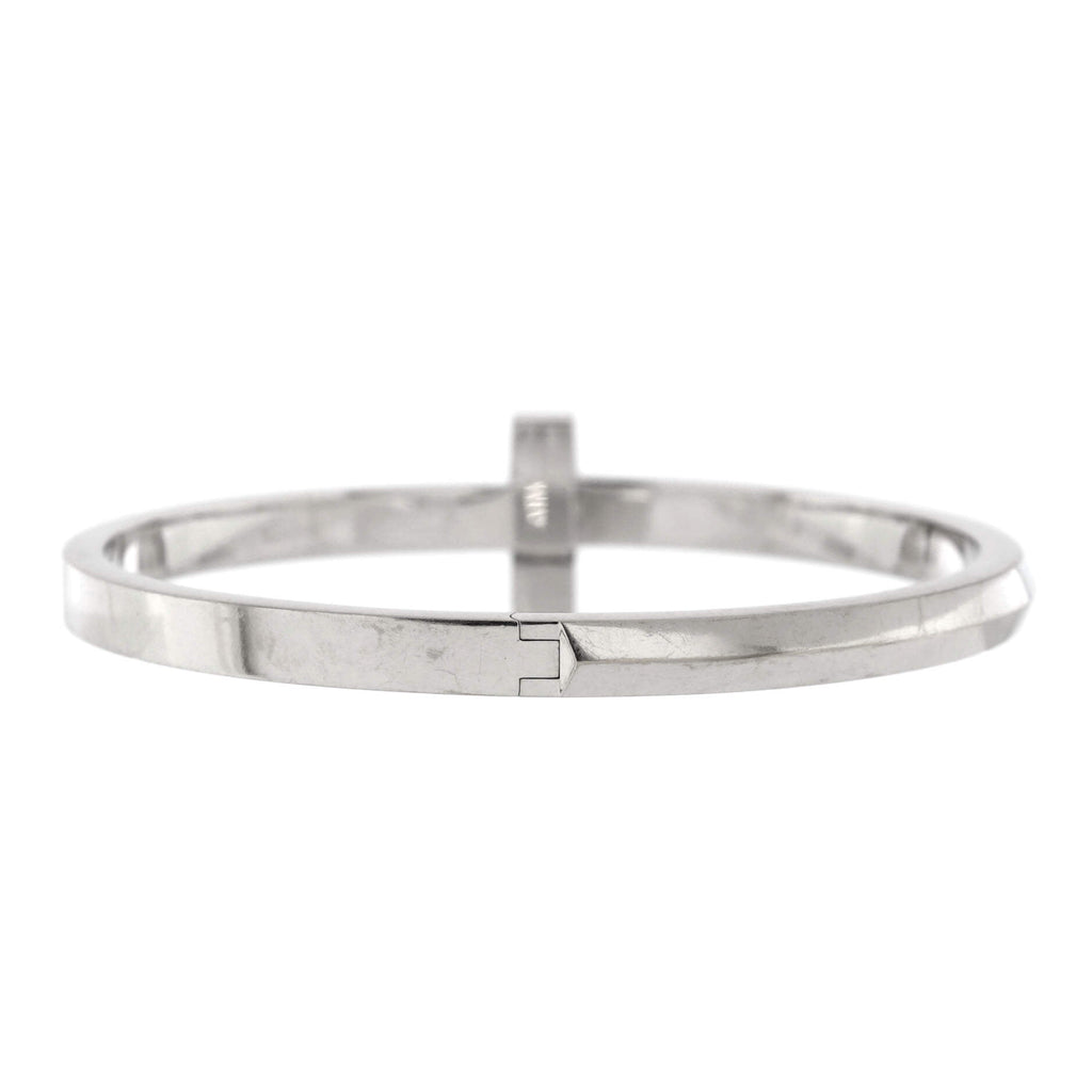T1 Hinged Bangle Bracelet 18K White Gold Wide