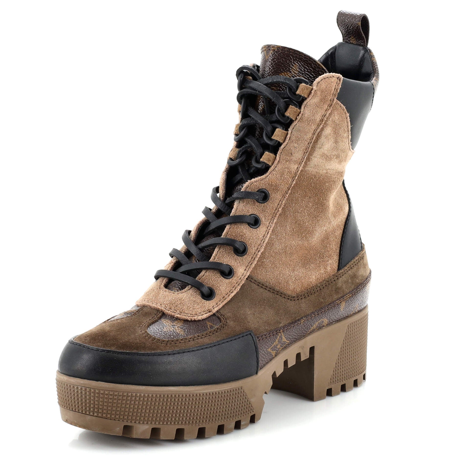 Women's Laureate Platform Desert Boots Suede with Monogram Canvas