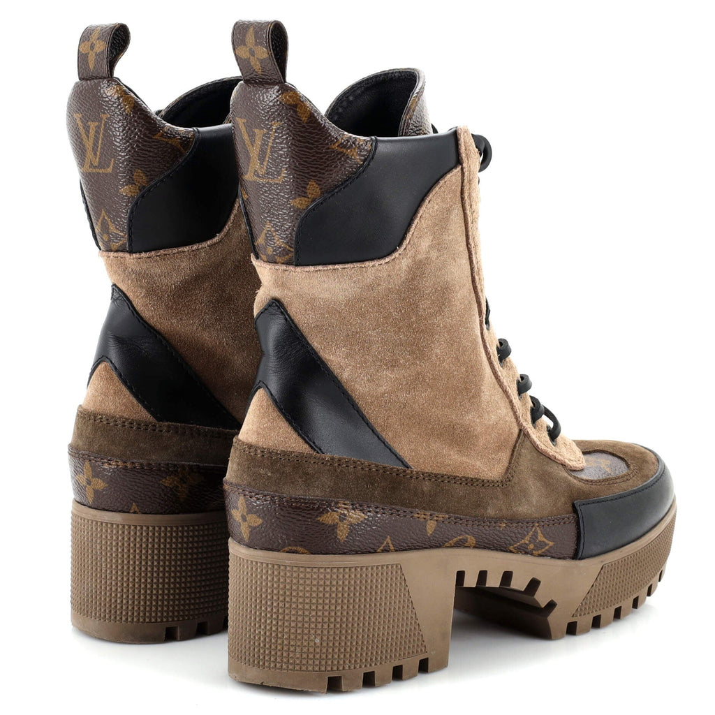Women's Laureate Platform Desert Boots Suede with Monogram Canvas