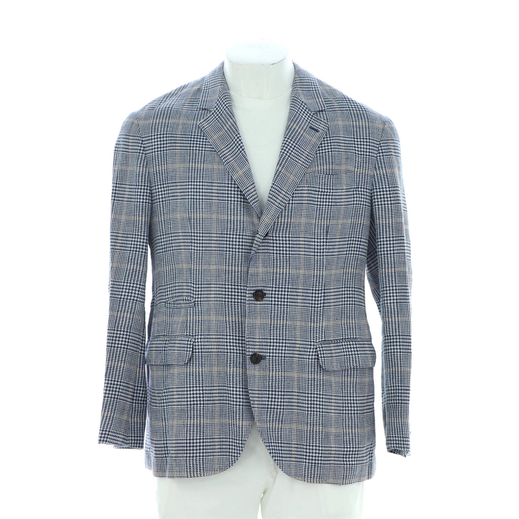 Men's Single Breasted Blazer Plaid Printed Linen Blend
