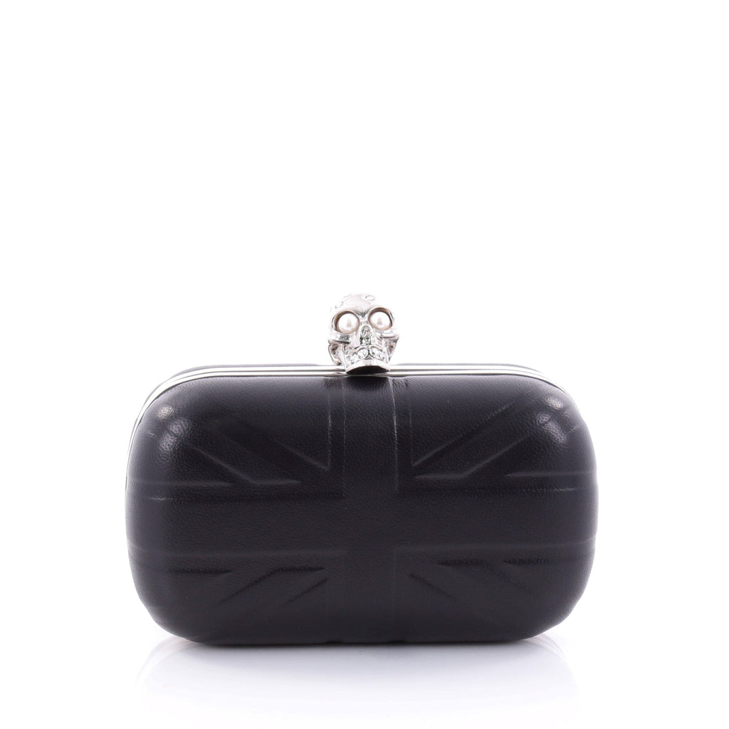 Britannia Skull Box Clutch Embossed Leather Small
