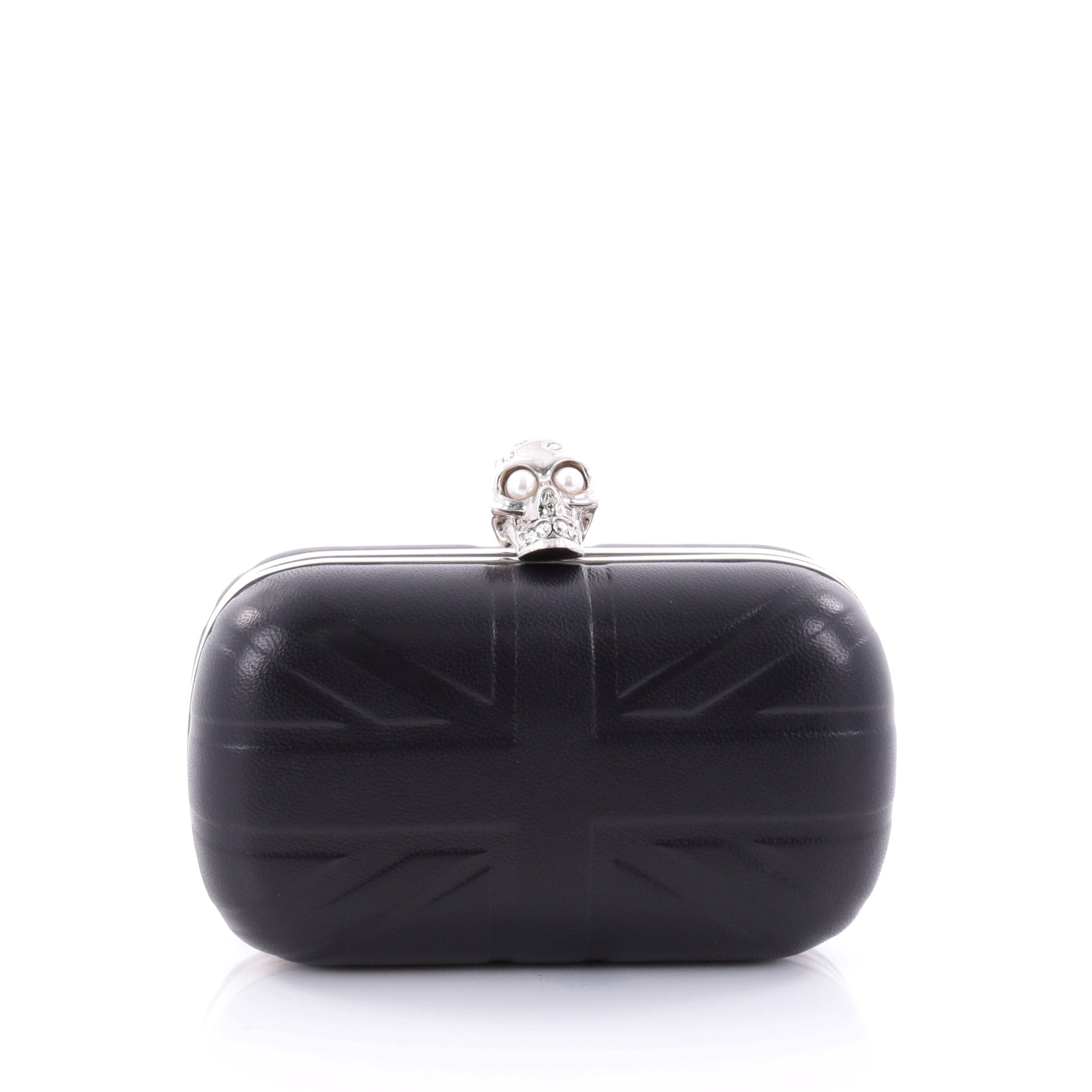 Britannia Skull Box Clutch Embossed Leather Small