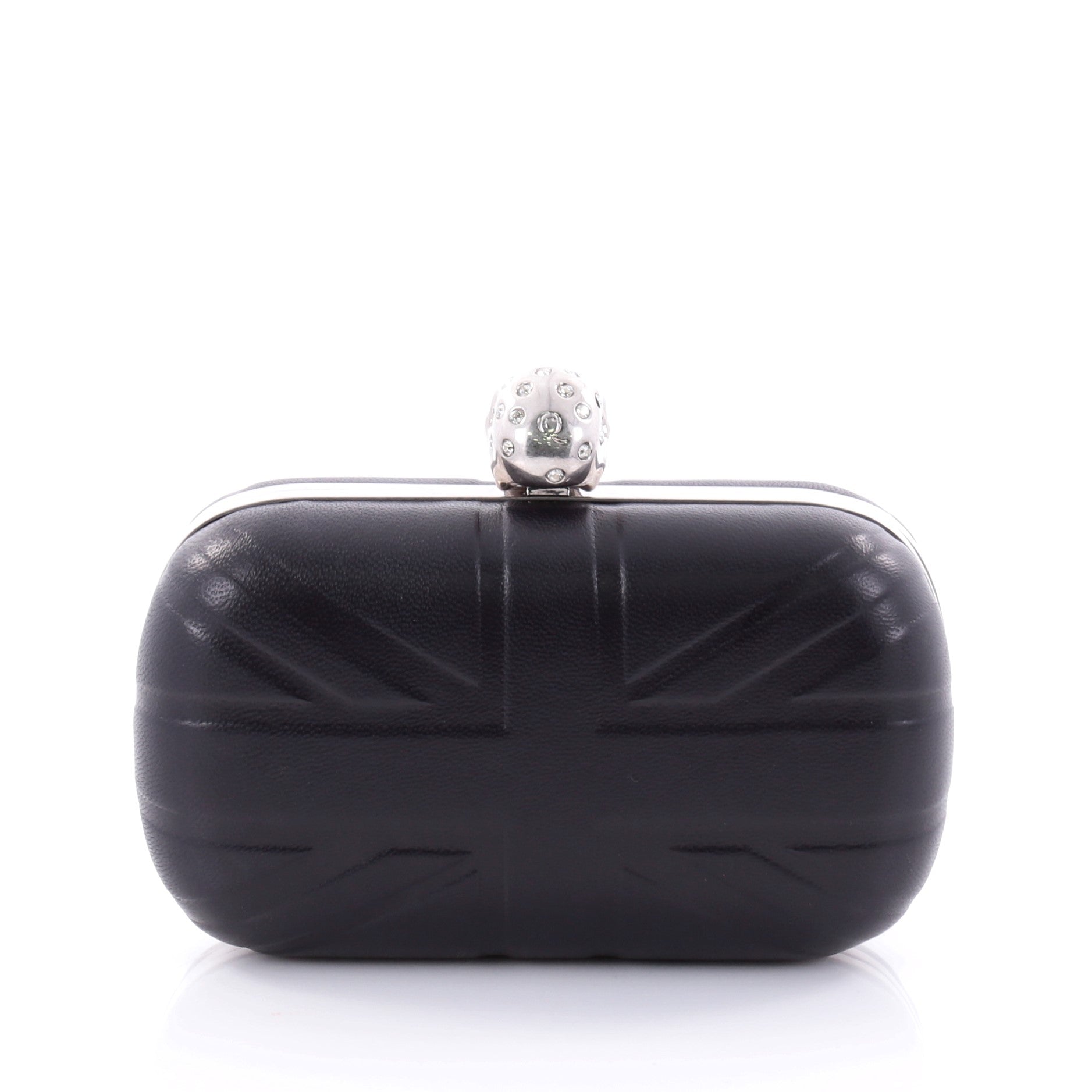 Britannia Skull Box Clutch Embossed Leather Small