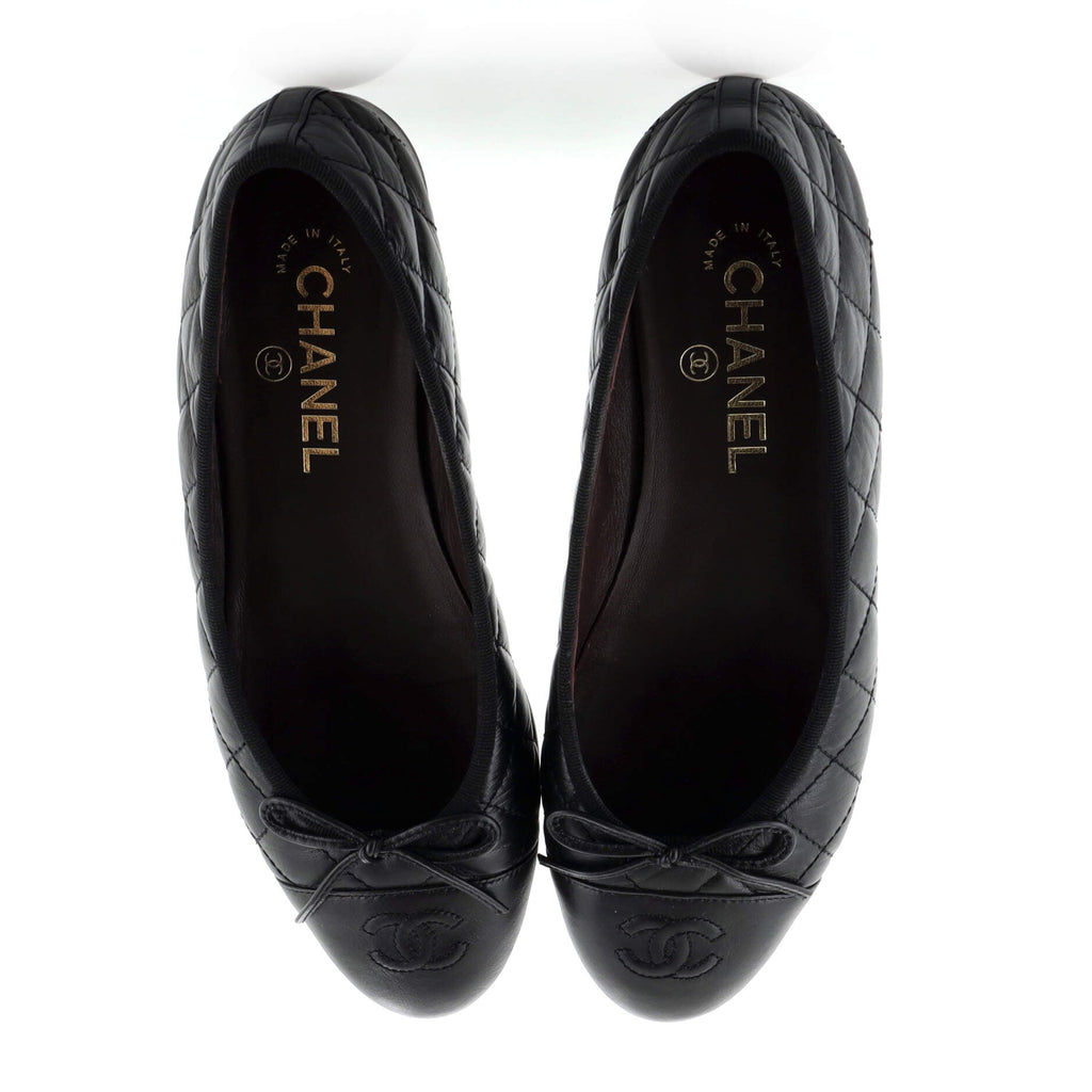 Women's CC Cap Toe Bow Ballerina Flats Quilted Leather