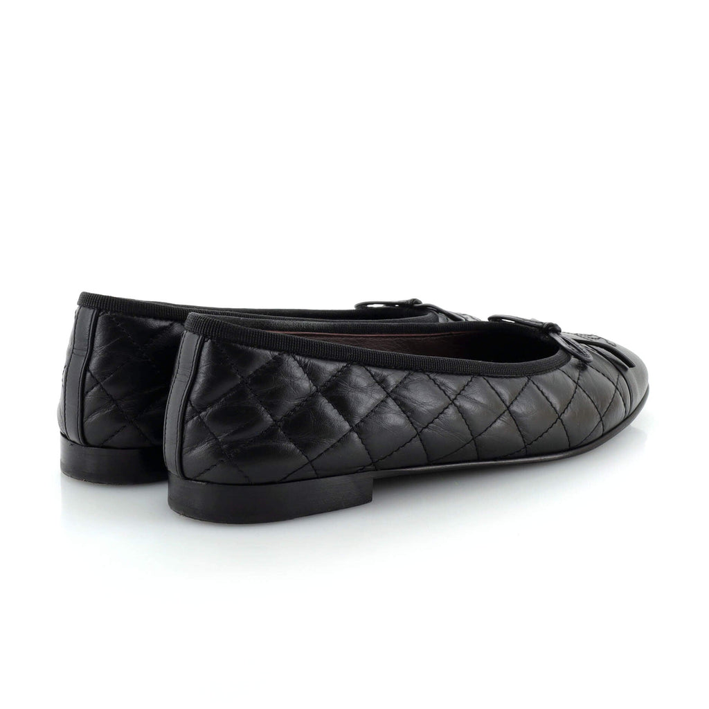 Women's CC Cap Toe Bow Ballerina Flats Quilted Leather