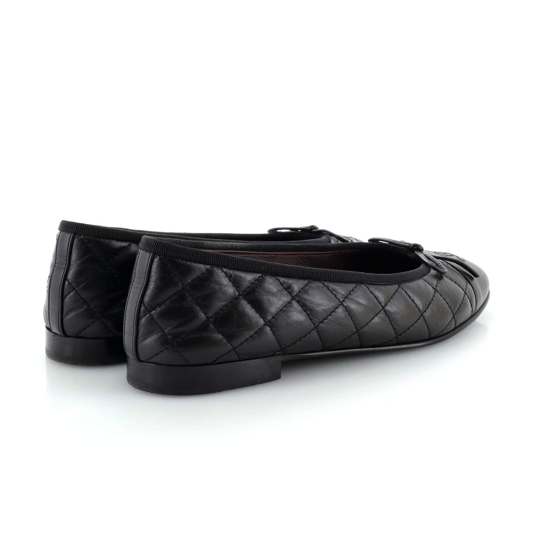 Women's CC Cap Toe Bow Ballerina Flats Quilted Leather