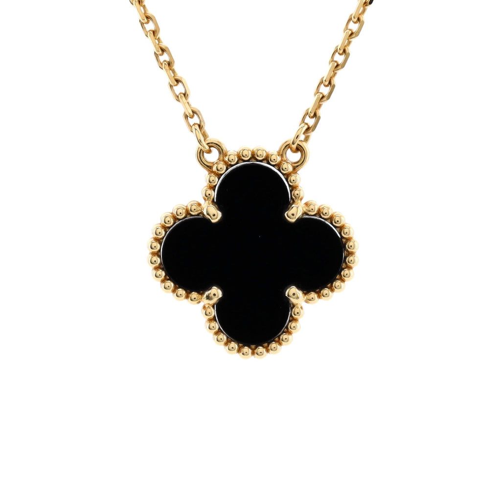 Vintage Alhambra Pendant Necklace 18K Yellow Gold and Onyx
