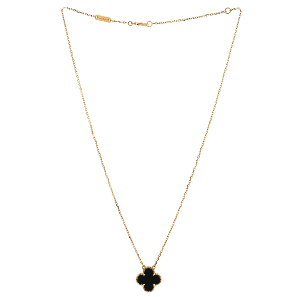 Vintage Alhambra Pendant Necklace 18K Yellow Gold and Onyx