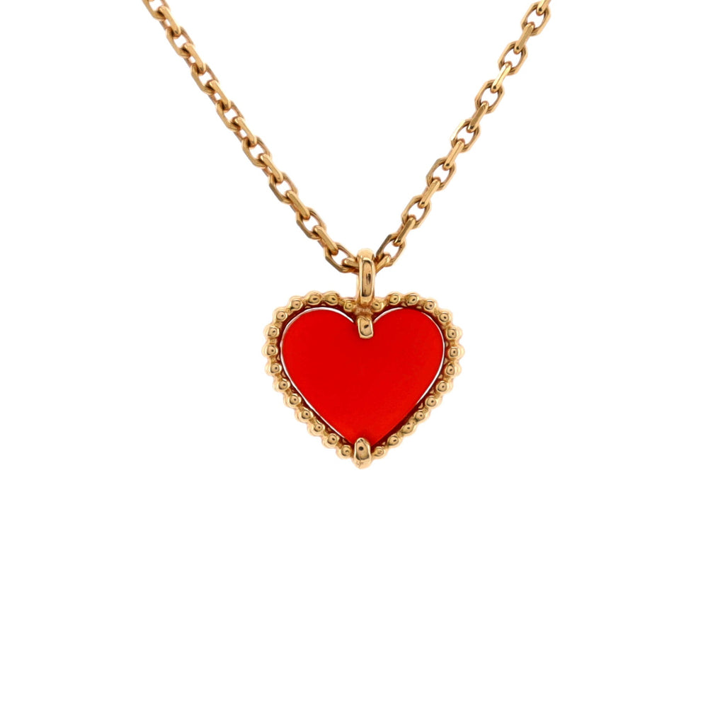 Sweet Alhambra Heart Pendant Necklace 18K Rose Gold and Carnelian
