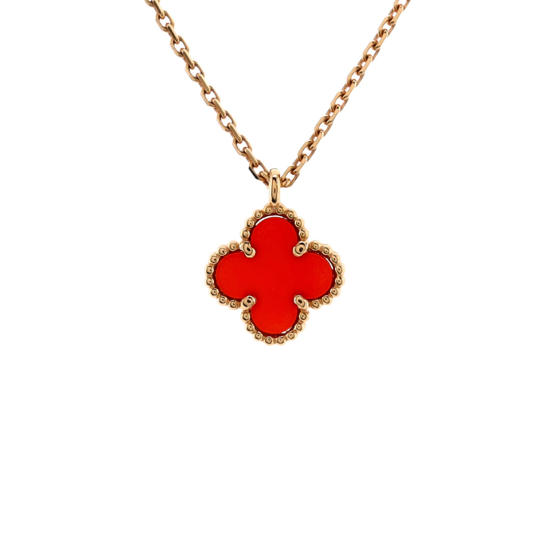 Sweet Alhambra Pendant Necklace 18K Rose Gold and Carnelian