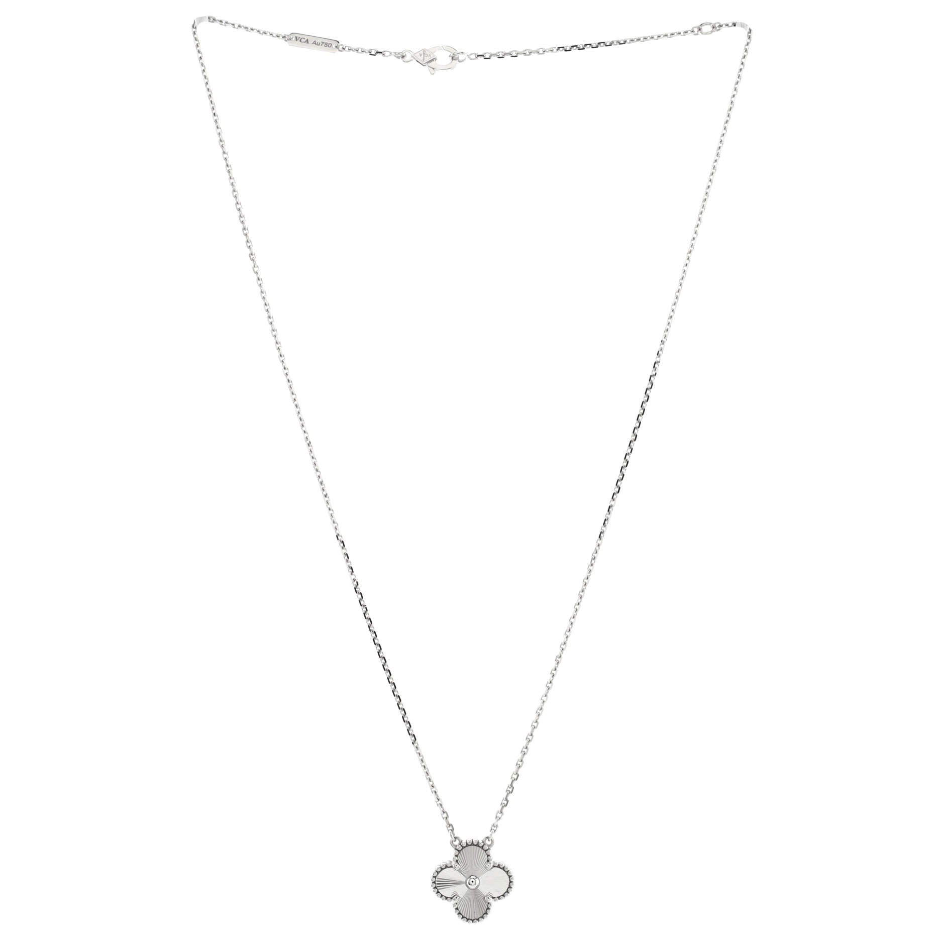 Vintage Alhambra Pendant Necklace Guilloche 18K White Gold