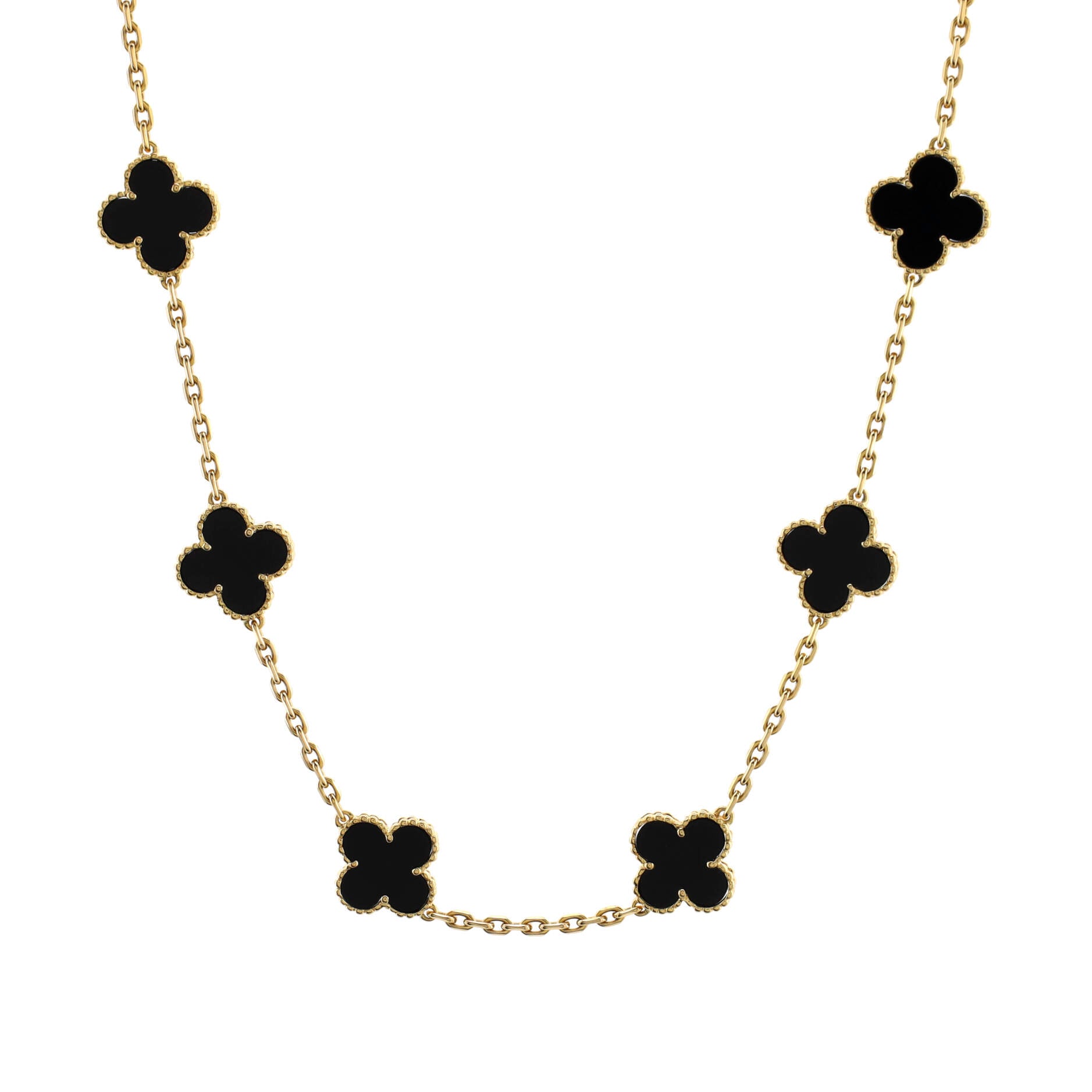 Vintage Alhambra 10 Motifs Necklace 18K Yellow Gold and Onyx