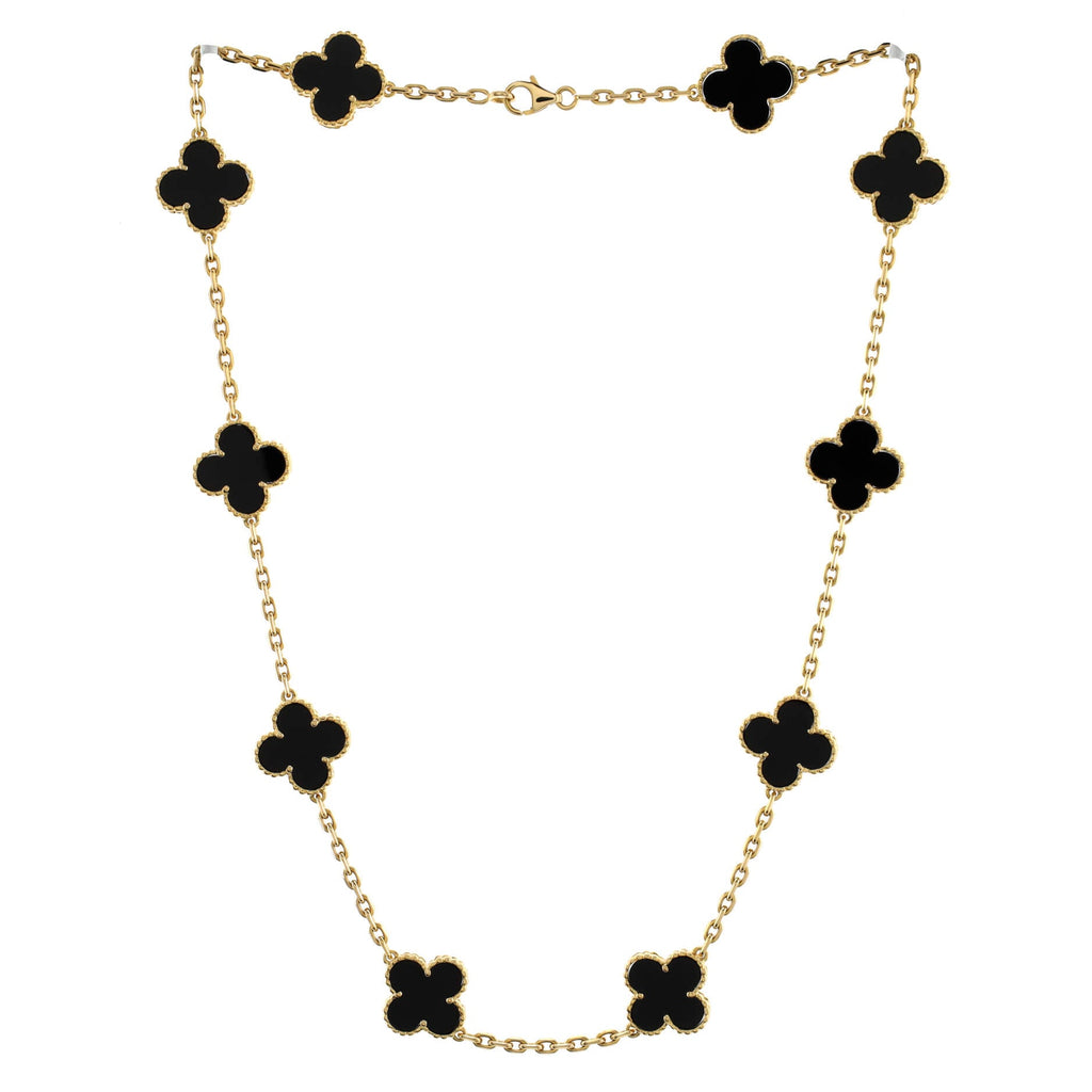Vintage Alhambra 10 Motifs Necklace 18K Yellow Gold and Onyx