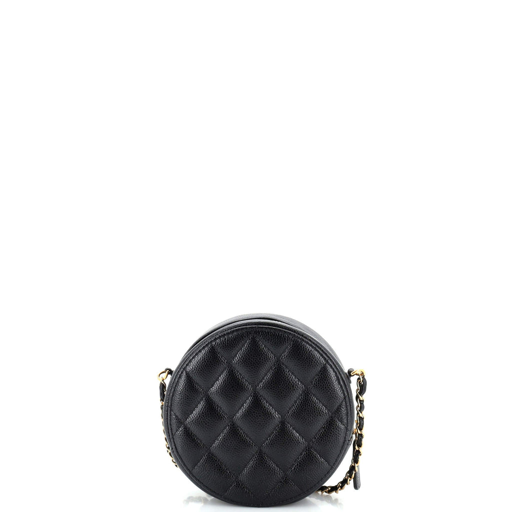 Miss Coco Round Clutch with Chain Quilted Caviar Mini