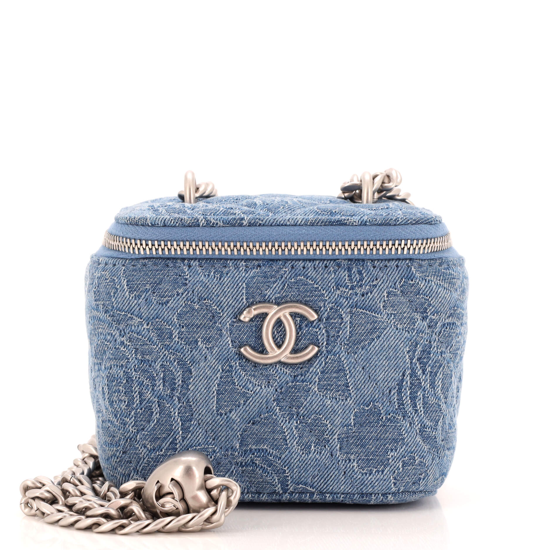 Sweet Heart Vanity Case with Chain Quilted Camellia Denim Mini