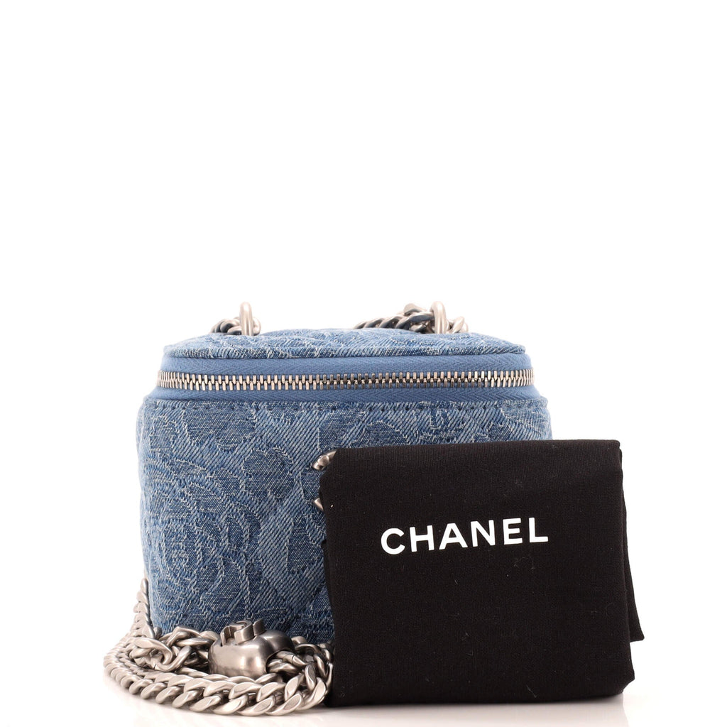 Sweet Heart Vanity Case with Chain Quilted Camellia Denim Mini