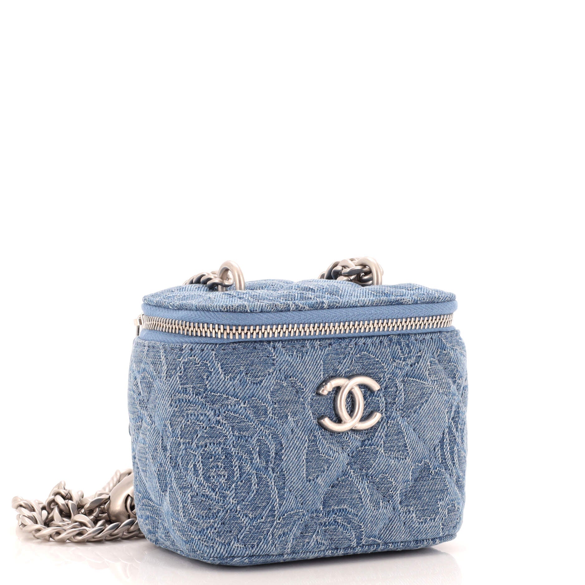 Sweet Heart Vanity Case with Chain Quilted Camellia Denim Mini
