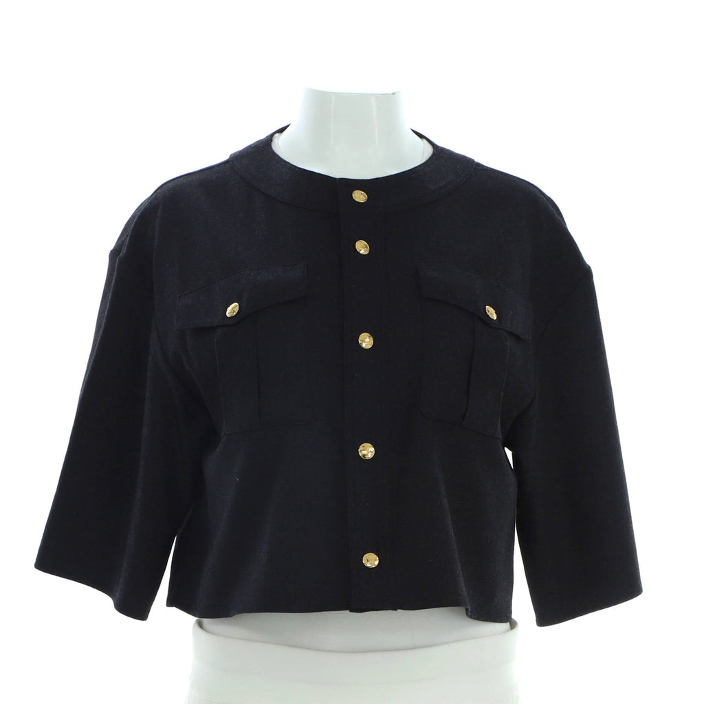 Women's Cropped Sleeve Collarless Jacket Cashmere