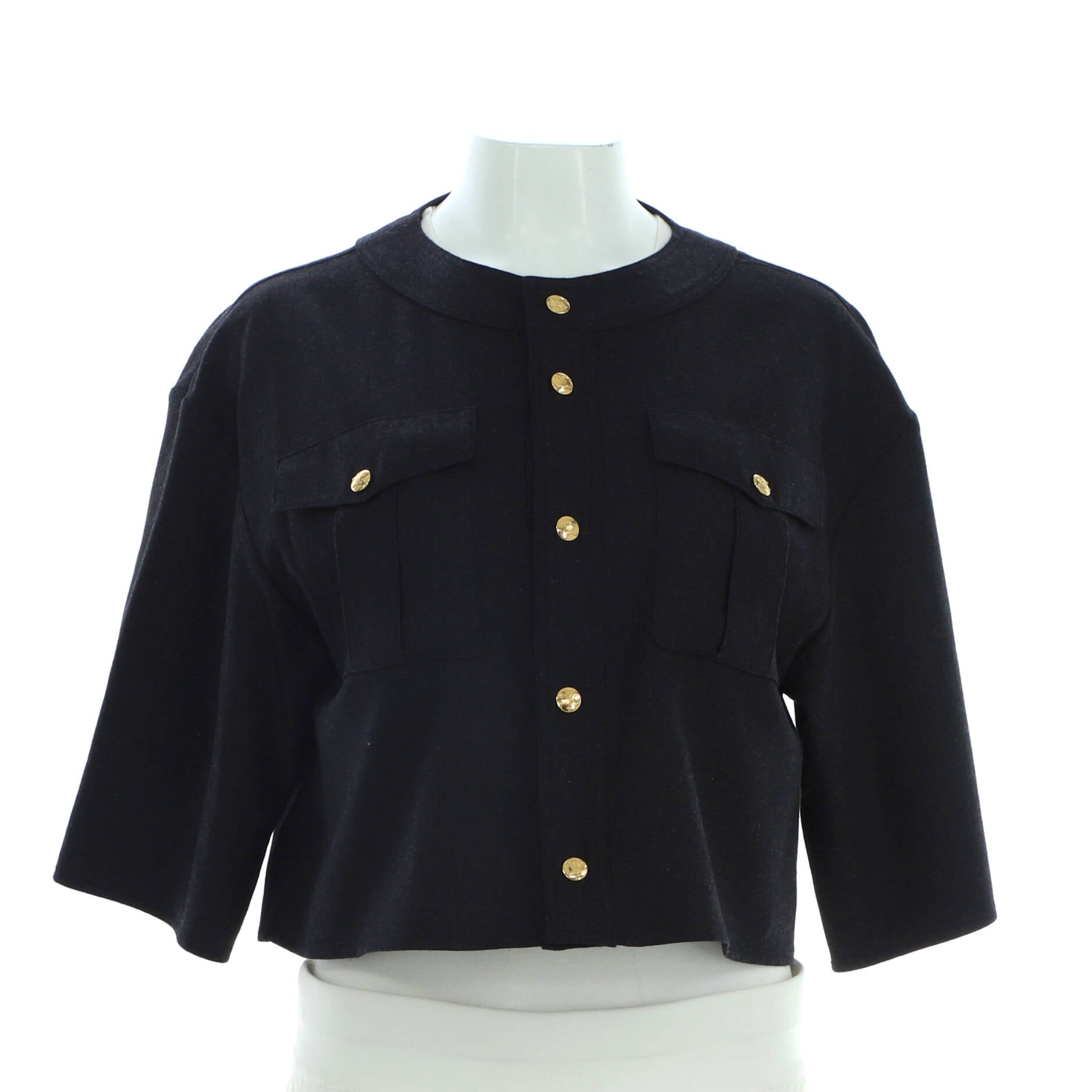 Women's Cropped Sleeve Collarless Jacket Cashmere