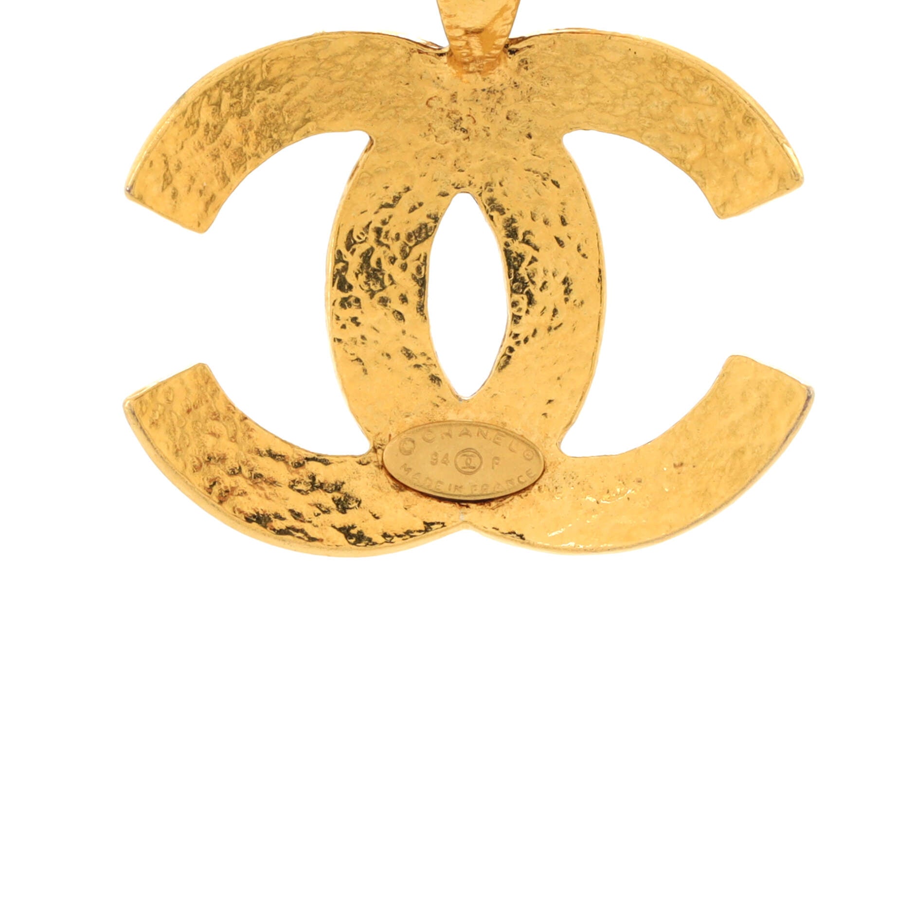 Vintage CC Pendant Necklace Quilted Metal Small