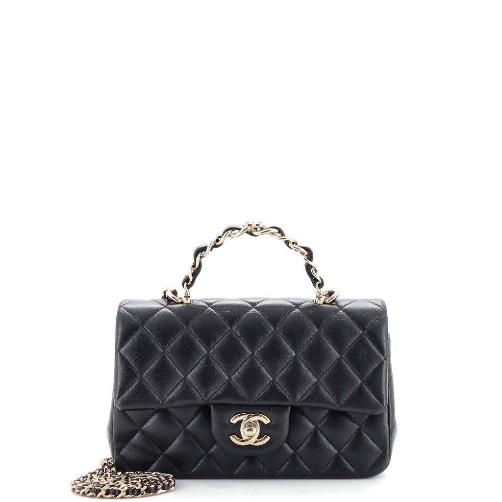 Classic Single Flap Chain Top Handle Bag Quilted Lambskin Mini