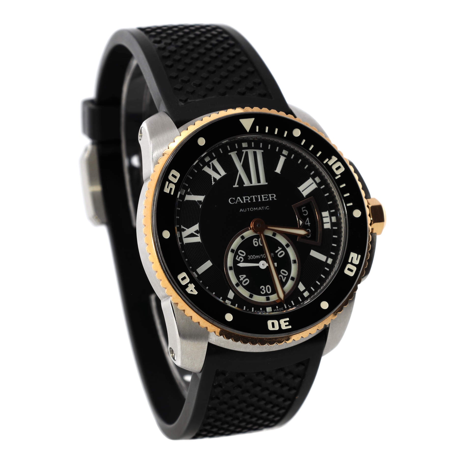 Calibre de Cartier Automatic Watch PVD Stainless Steel with Rose Gold and Rubber 42