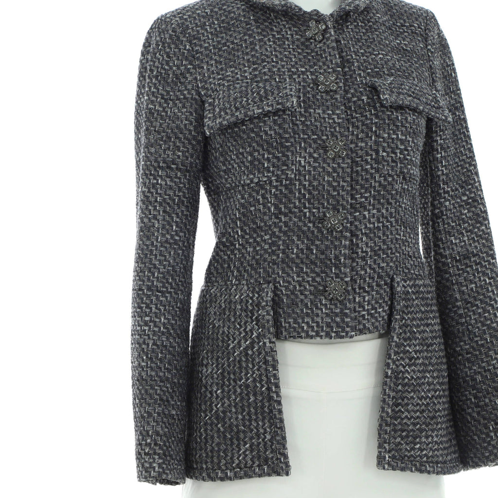 Women's Two Pocket Stand Collar Jacket Tweed