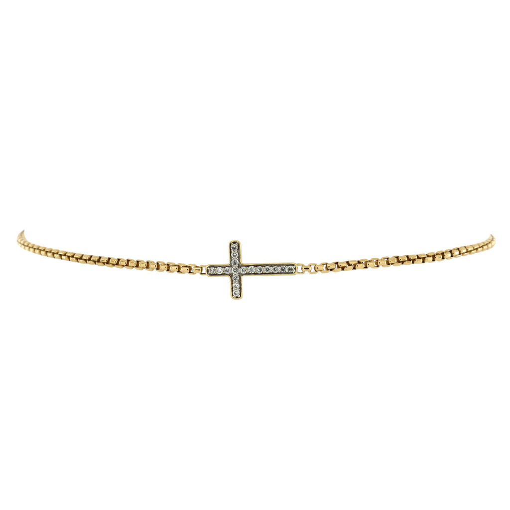 Petite Pave Cross Chain Bracelet 18K Yellow Gold with Diamonds