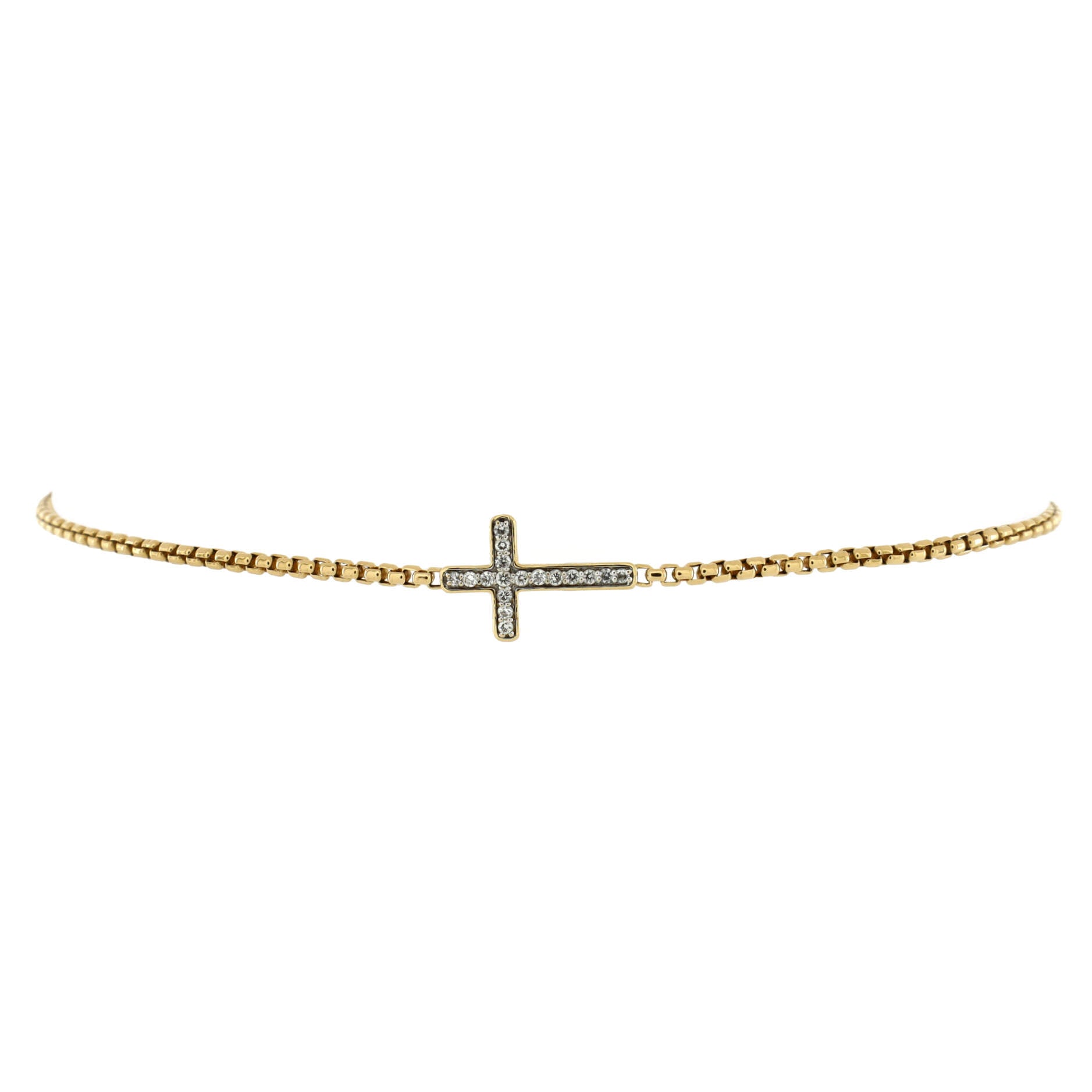 Petite Pave Cross Chain Bracelet 18K Yellow Gold with Diamonds