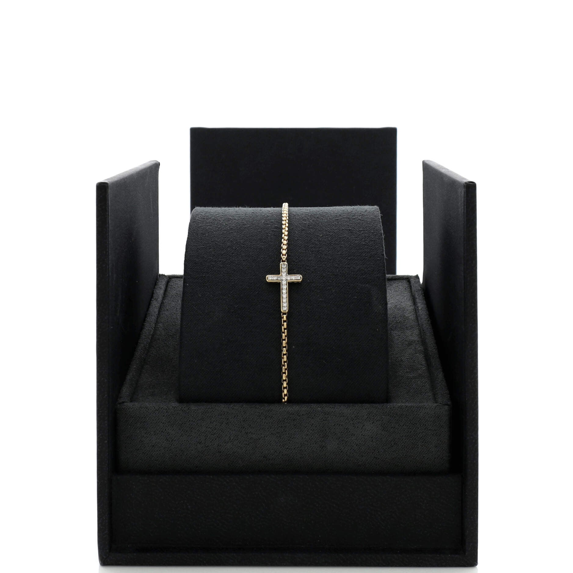 Petite Pave Cross Chain Bracelet 18K Yellow Gold with Diamonds
