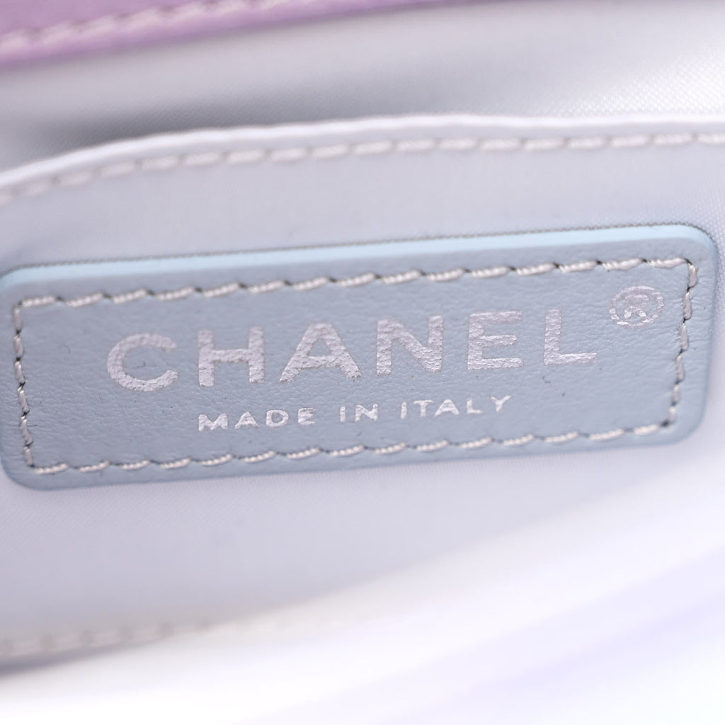 Gradient Metallic Calfskin Quilted Clutch Silver Blue Yellow Purple