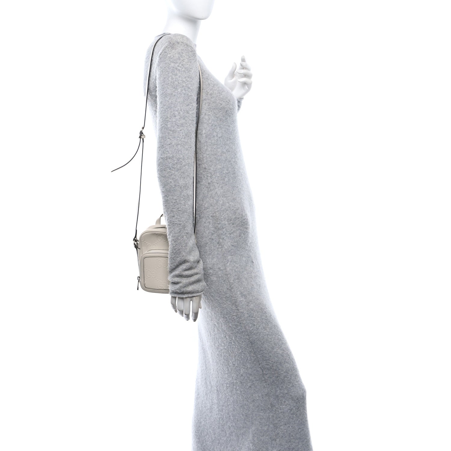 Calfskin GG Tennis Embossed Mini Double Zip Messenger Bag Mystic White