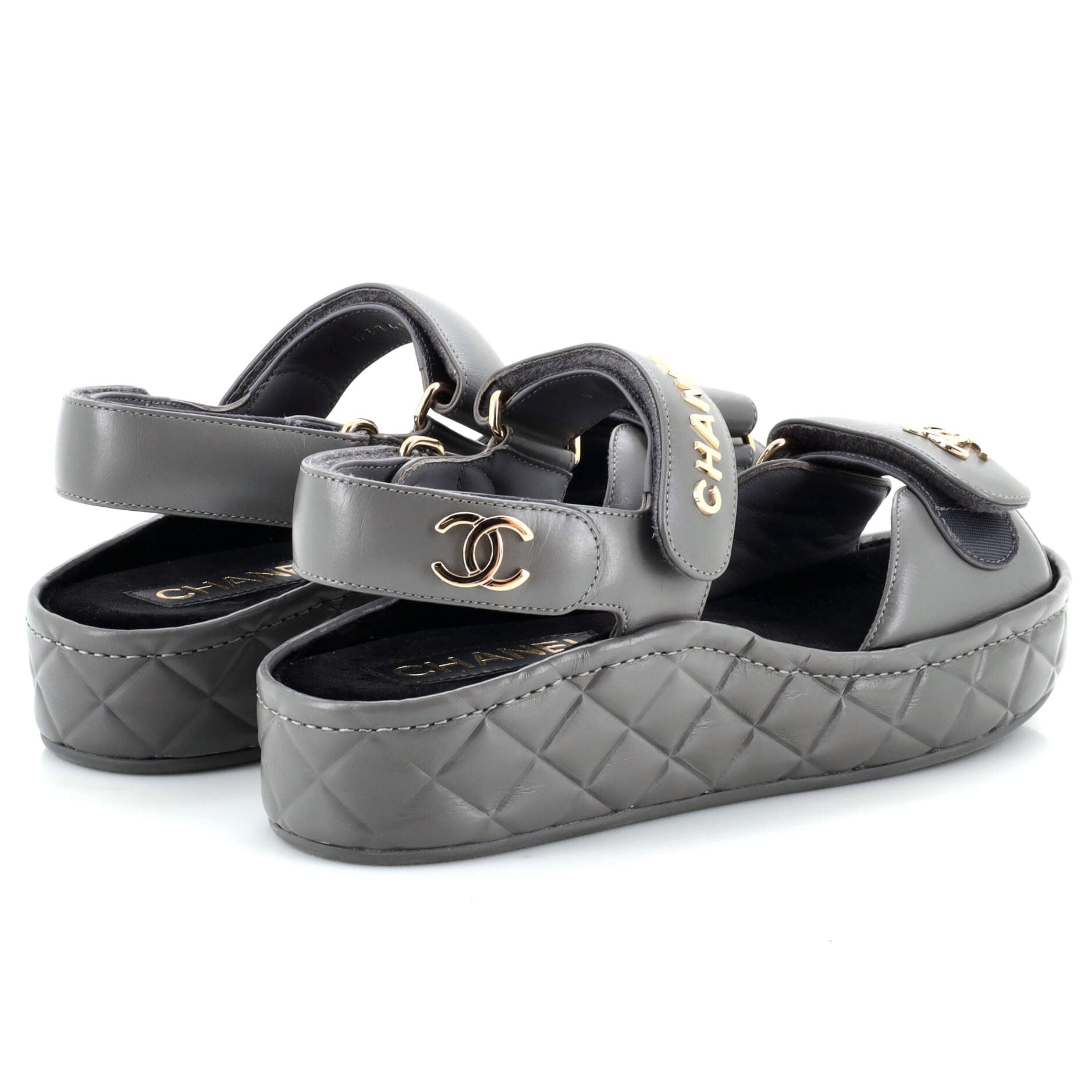 Women's Logo Velcro Strap Wedge Sandals Quilted Leather