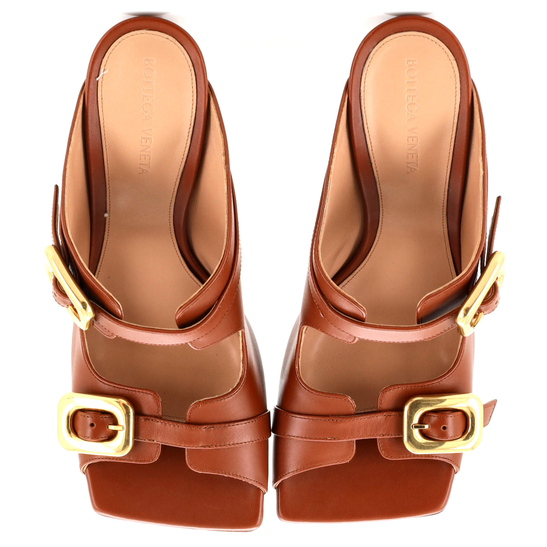 Women's Stretch Buckle Mule Heeled Sandals Leather