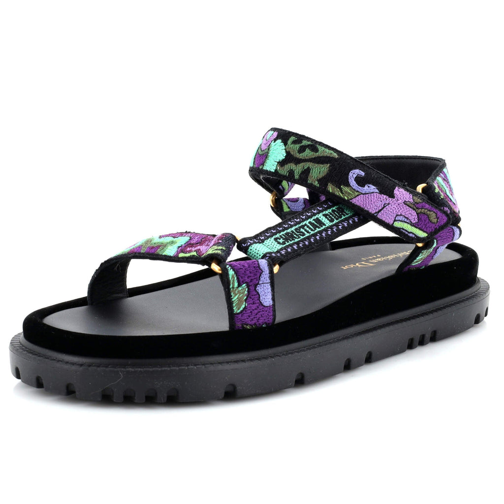 Women's D-Wave Sandals Leather with Embroidered Canvas
