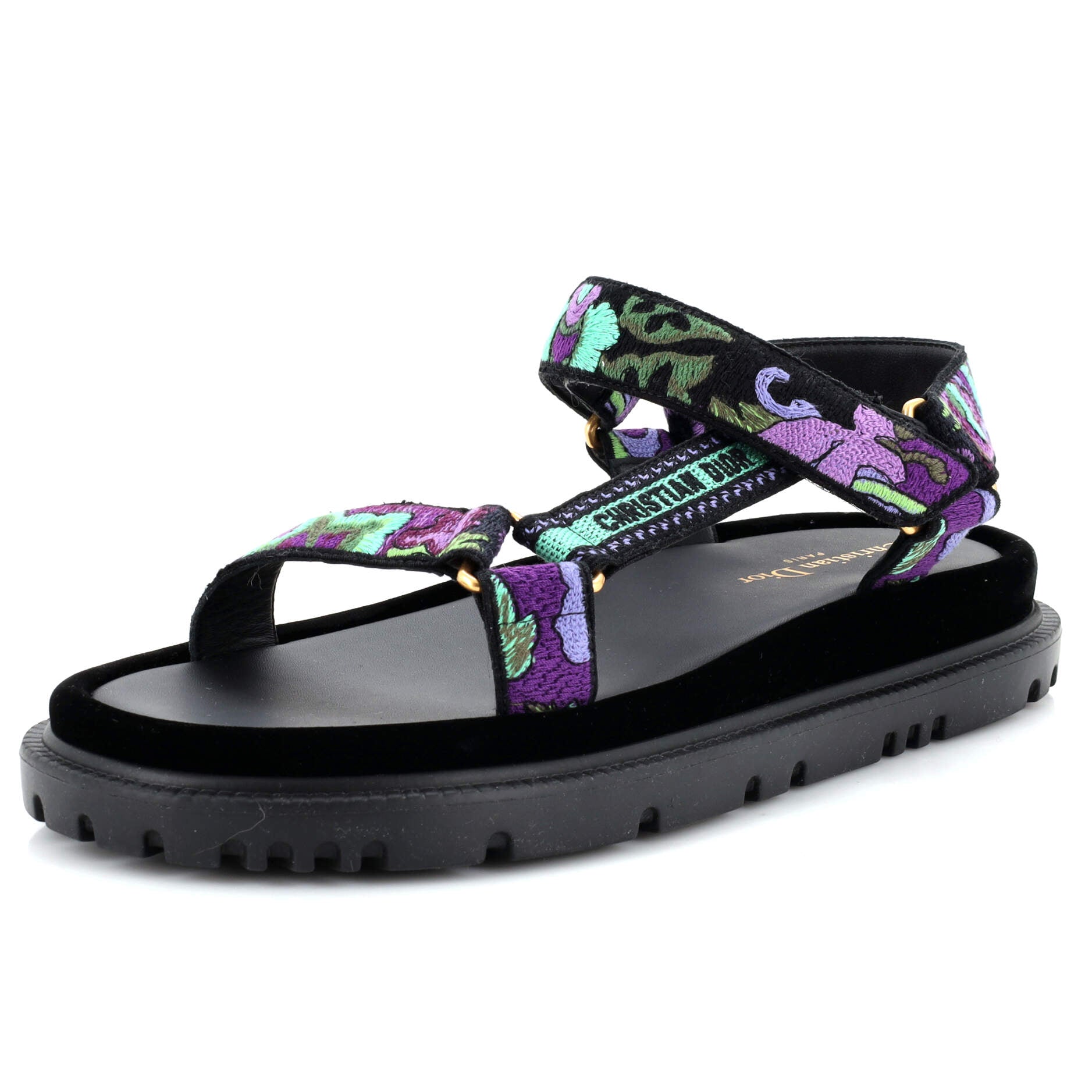 Women's D-Wave Sandals Leather with Embroidered Canvas