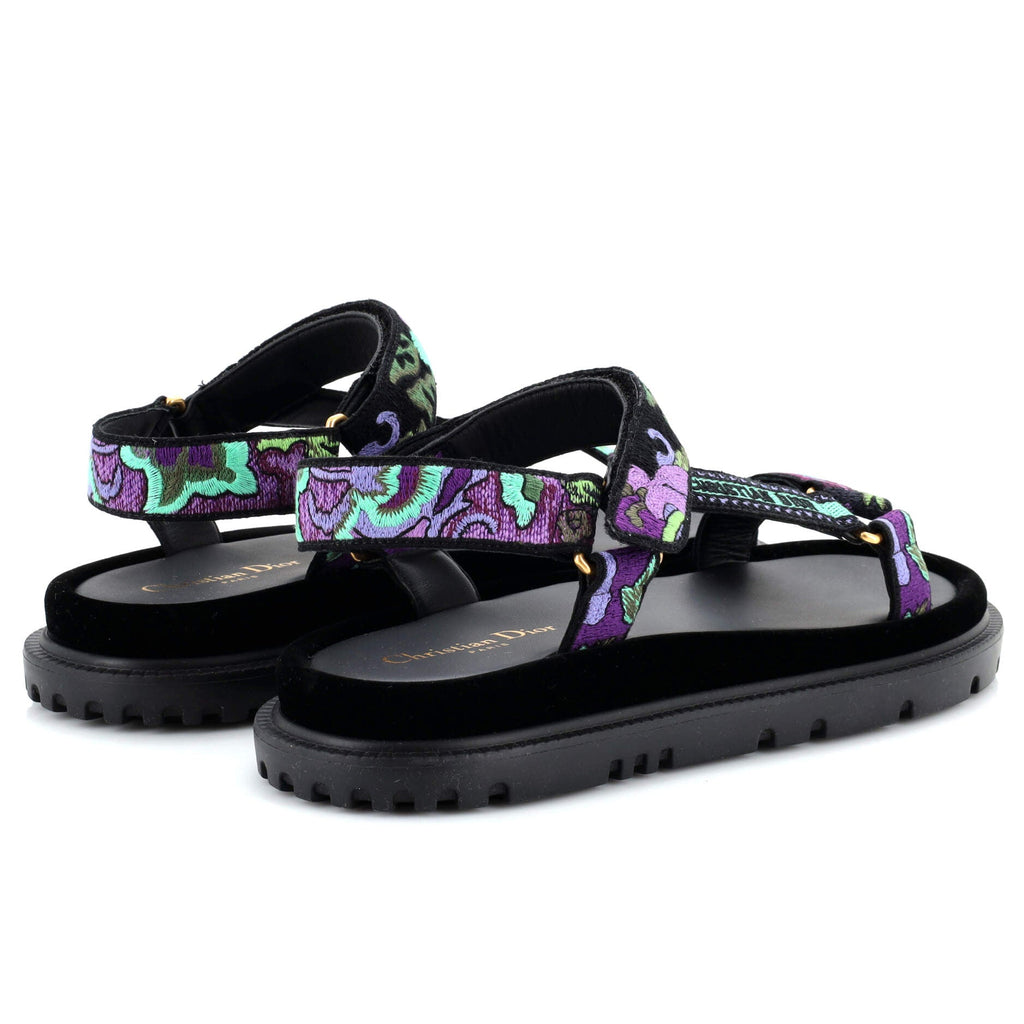Women's D-Wave Sandals Leather with Embroidered Canvas