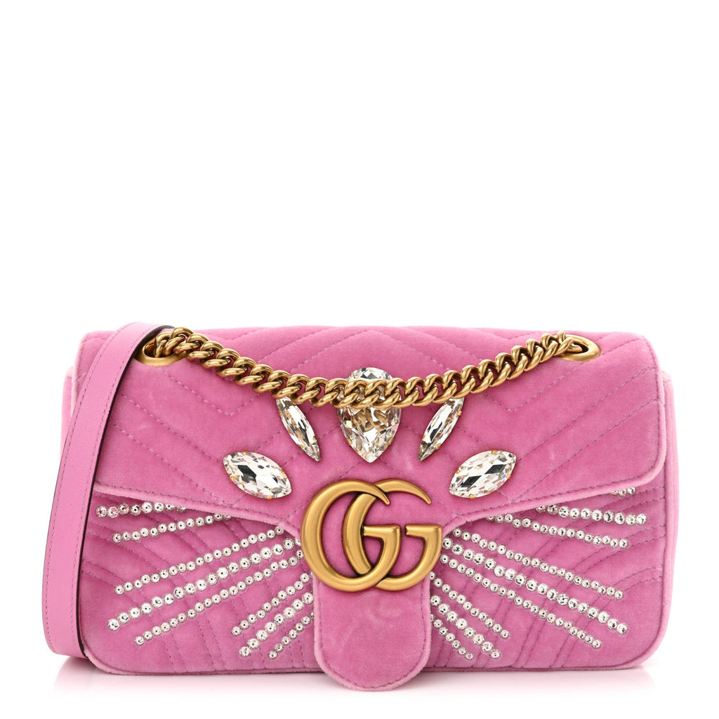 Velvet Matelasse Marquise Crystals Embroidered Small GG Marmont Shoulder Bag Malva