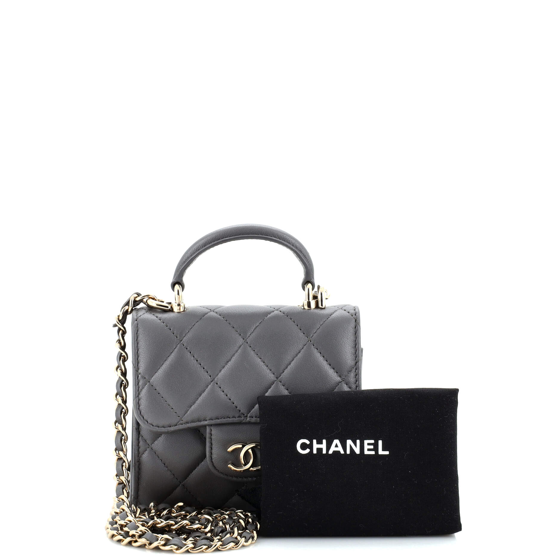 Square Classic Flap Top Handle Clutch with Chain Quilted Lambskin