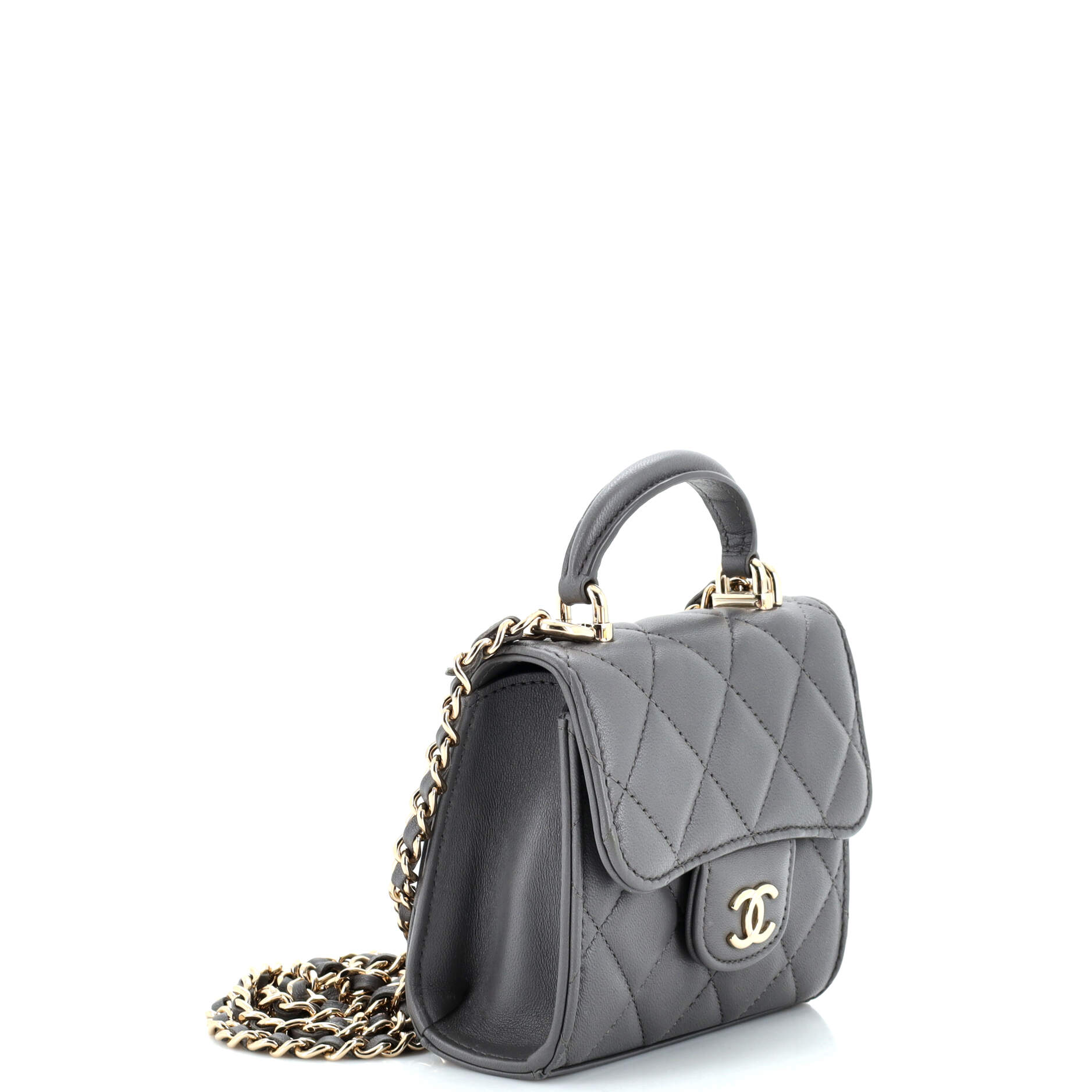 Square Classic Flap Top Handle Clutch with Chain Quilted Lambskin