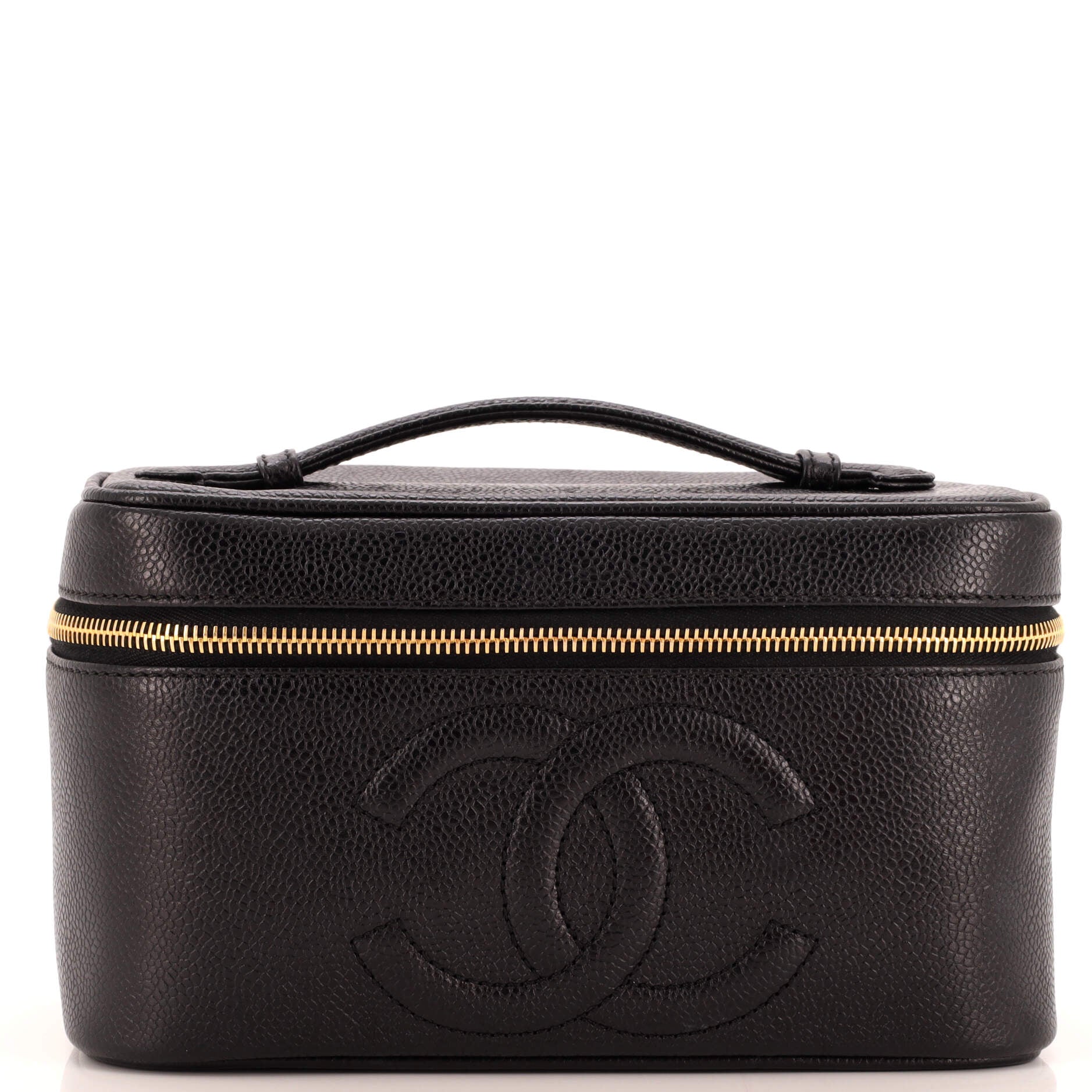 Vintage Timeless Cosmetic Case with Mirror Caviar Large