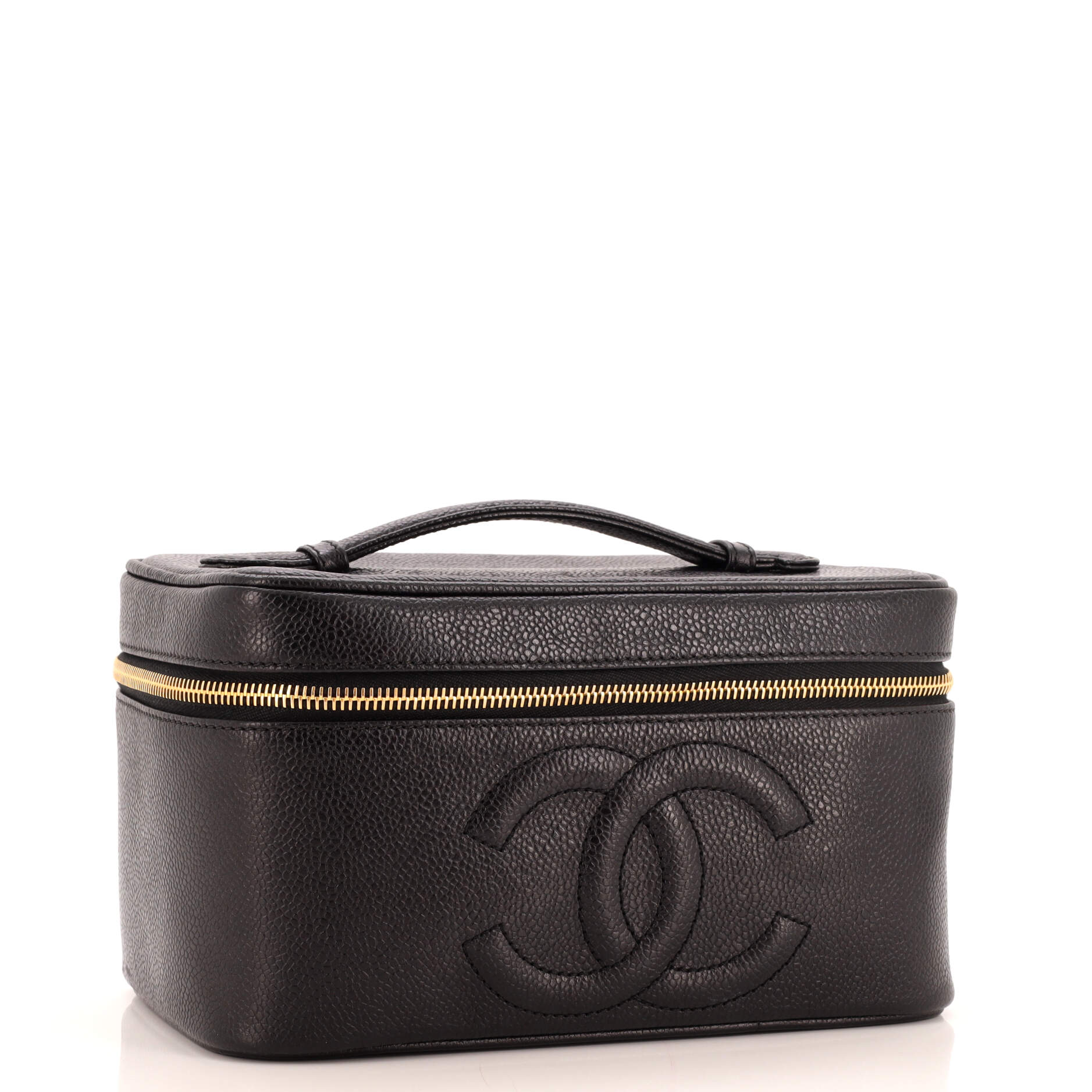 Vintage Timeless Cosmetic Case with Mirror Caviar Large