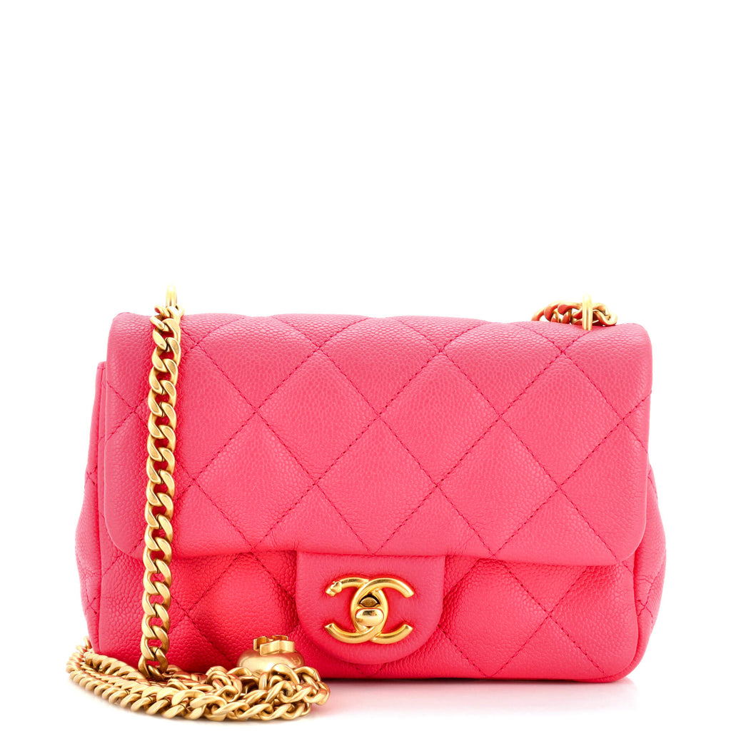 Sweet Heart Chain Flap Bag Quilted Caviar Mini
