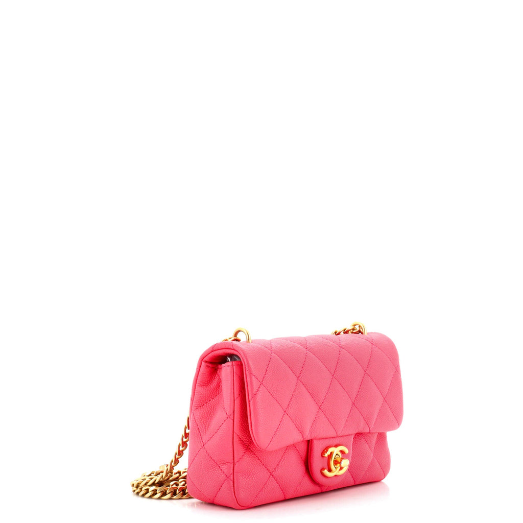 Sweet Heart Chain Flap Bag Quilted Caviar Mini