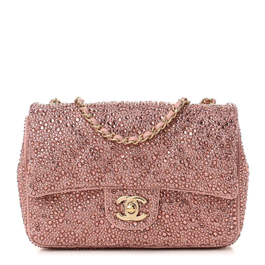 Lambskin Crystal Diamante Small Flap Light Pink