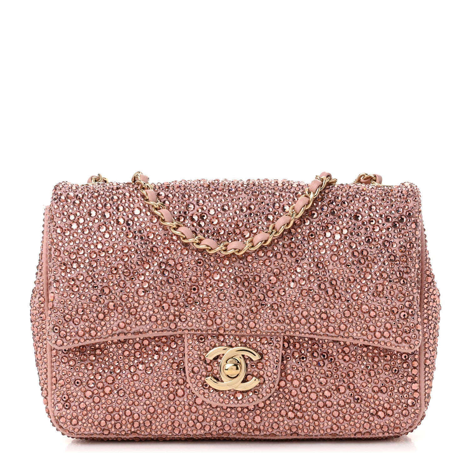 Lambskin Crystal Diamante Small Flap Light Pink