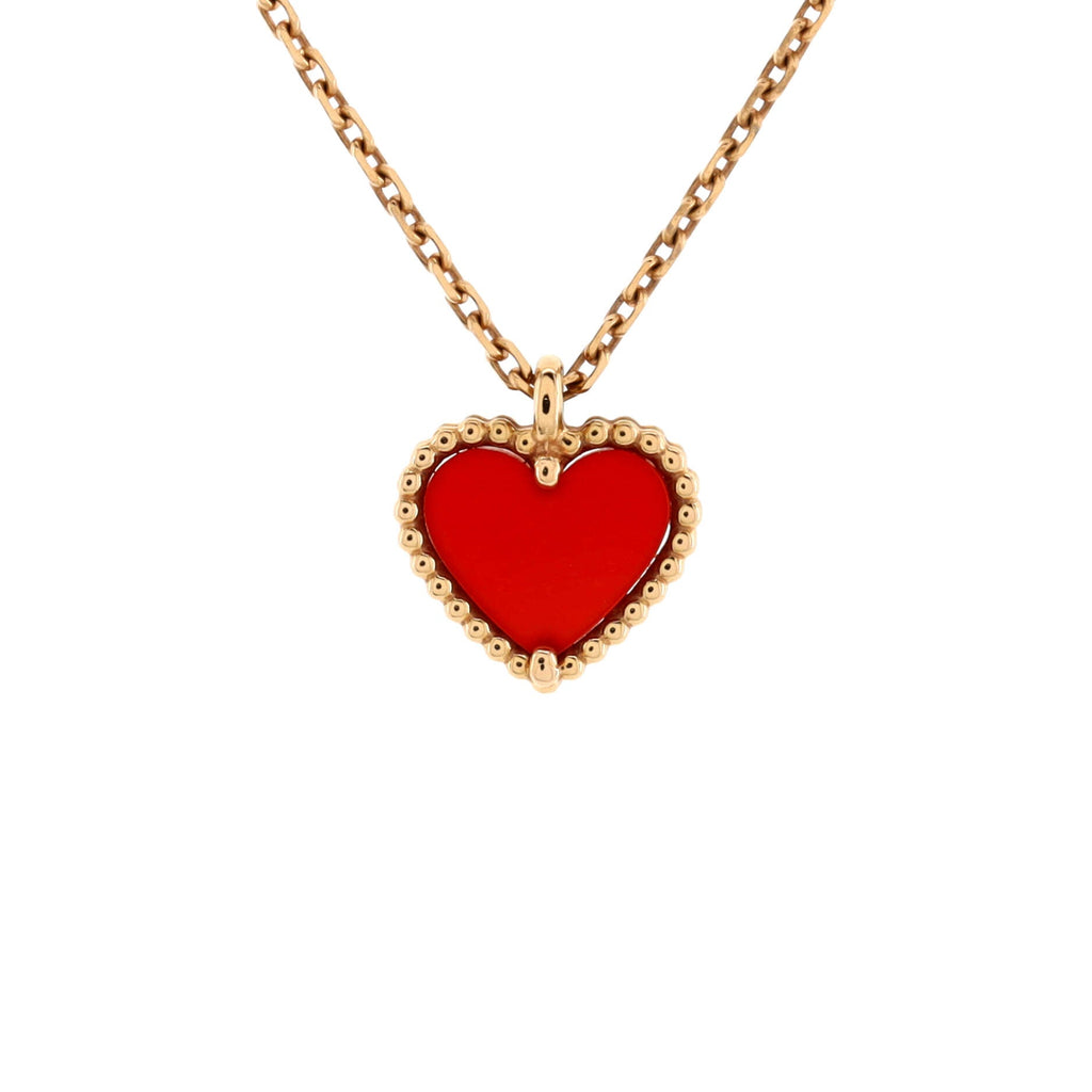 Sweet Alhambra Heart Pendant Necklace 18K Rose Gold and Carnelian