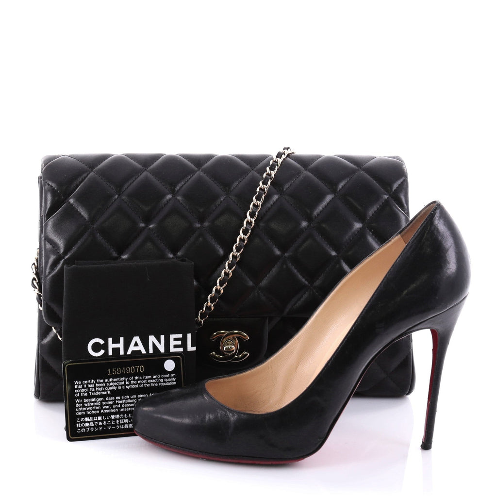 Clutch with Chain Quilted Lambskin